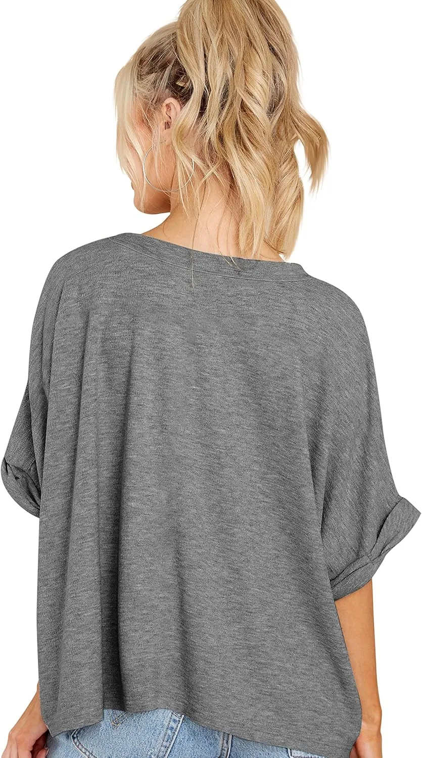 Womens Short Sleeve Oversized Tops Crewneck Summer Basic Casual Loose T-Shirt