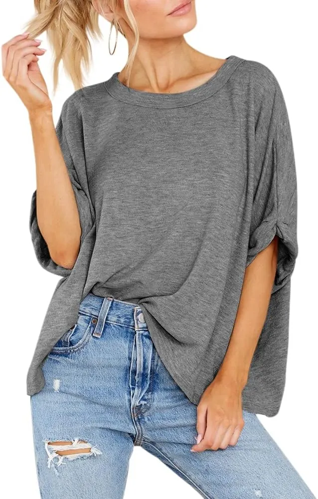 Womens Short Sleeve Oversized Tops Crewneck Summer Basic Casual Loose T-Shirt