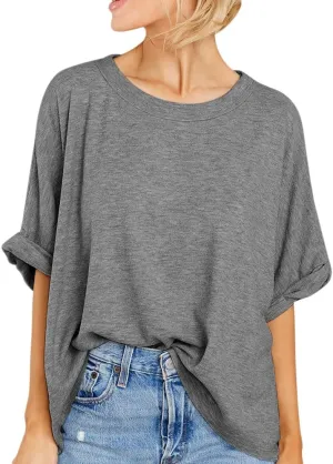 Womens Short Sleeve Oversized Tops Crewneck Summer Basic Casual Loose T-Shirt