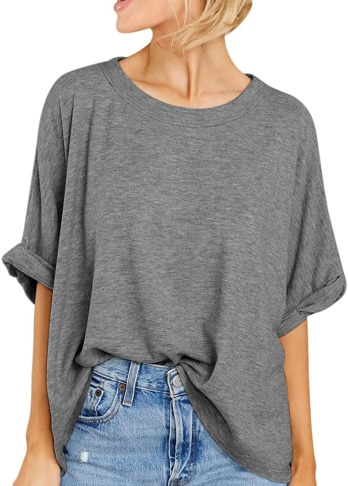 Womens Short Sleeve Oversized Tops Crewneck Summer Basic Casual Loose T-Shirt