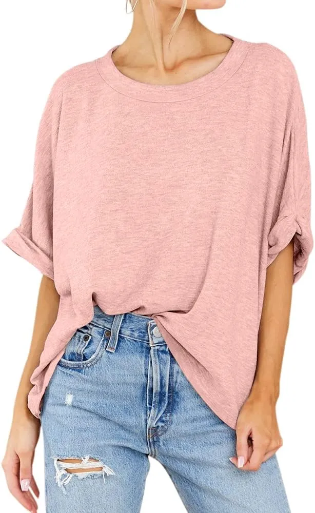 Womens Short Sleeve Oversized Tops Crewneck Summer Basic Casual Loose T-Shirt
