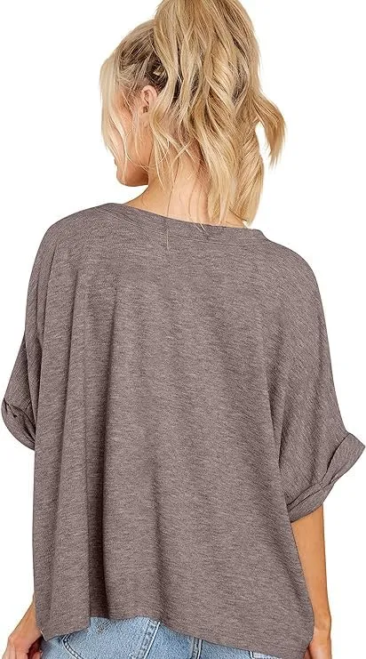 Womens Short Sleeve Oversized Tops Crewneck Summer Basic Casual Loose T-Shirt