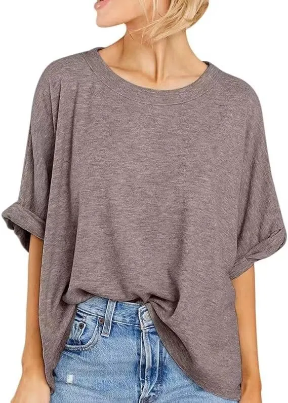 Womens Short Sleeve Oversized Tops Crewneck Summer Basic Casual Loose T-Shirt