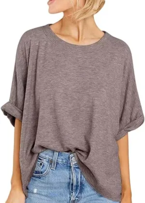 Womens Short Sleeve Oversized Tops Crewneck Summer Basic Casual Loose T-Shirt