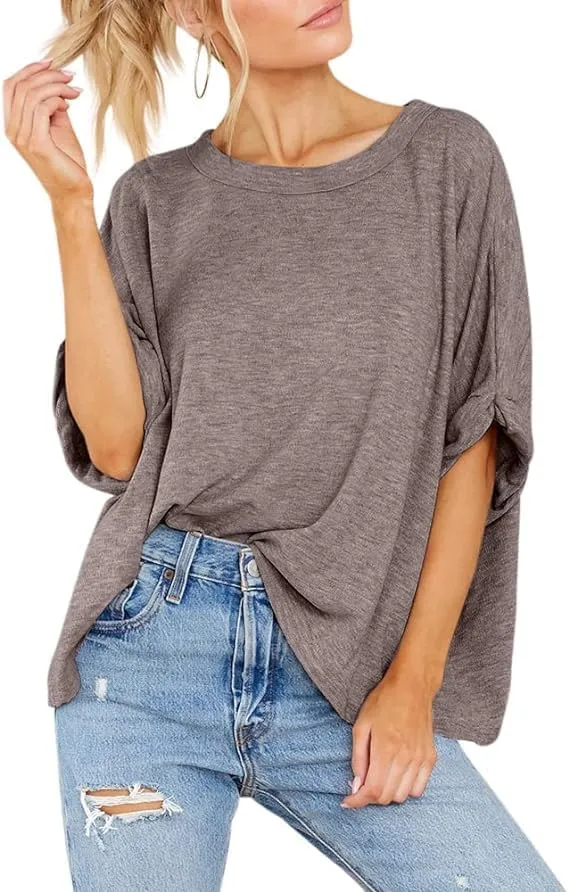 Womens Short Sleeve Oversized Tops Crewneck Summer Basic Casual Loose T-Shirt