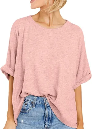 Womens Short Sleeve Oversized Tops Crewneck Summer Basic Casual Loose T-Shirt