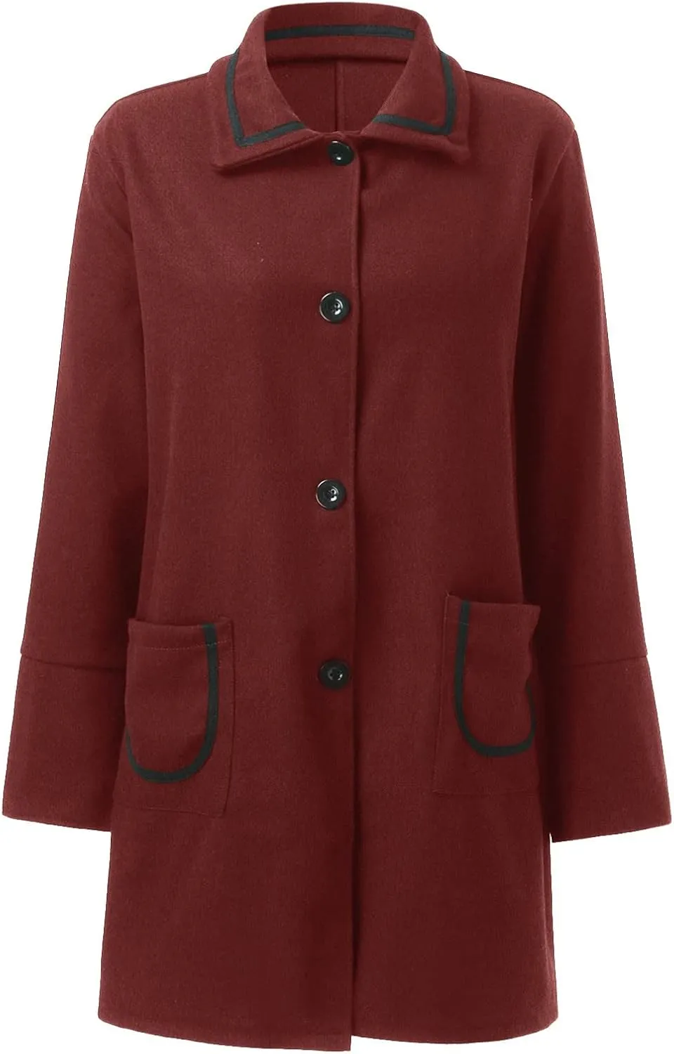 Womens Single Breasted Casual Trench Coat Long Sleeve Buuton Down Lapel Neck Elegant Outwear with Pockets Winter