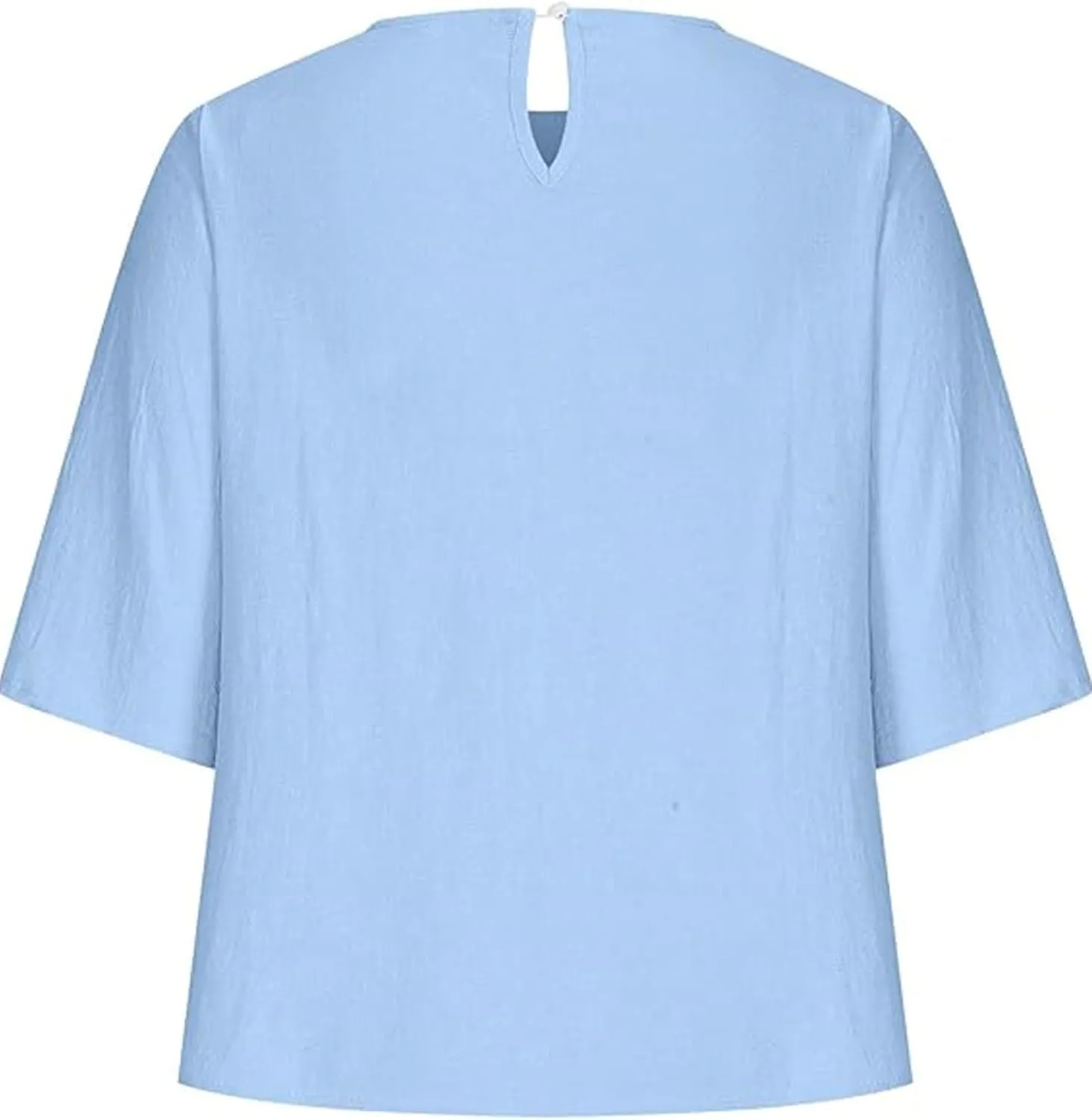 Womens Summer Cotton Linen Half Sleeve Shirt Crewneck Loose Fit Solid Oversized Basic Tee Blouse Tops