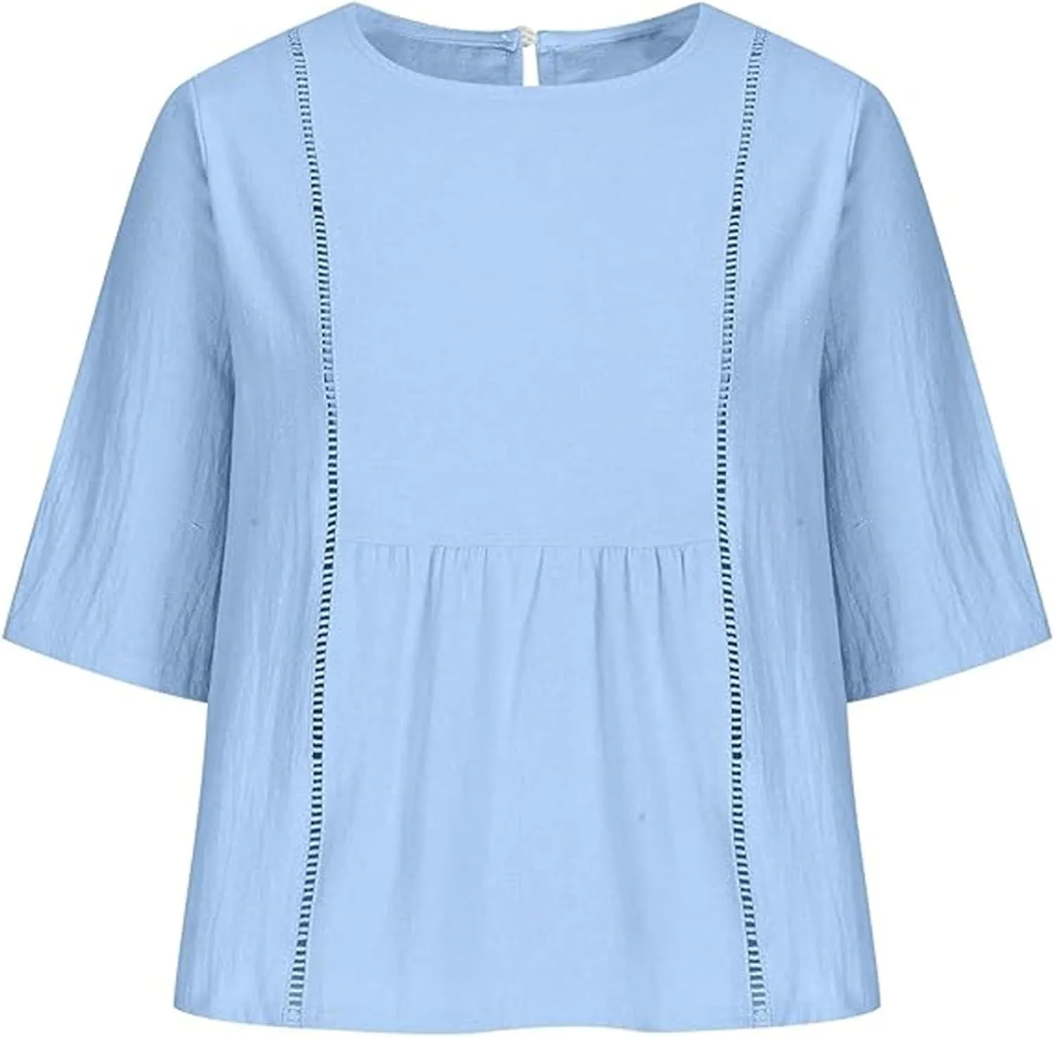 Womens Summer Cotton Linen Half Sleeve Shirt Crewneck Loose Fit Solid Oversized Basic Tee Blouse Tops