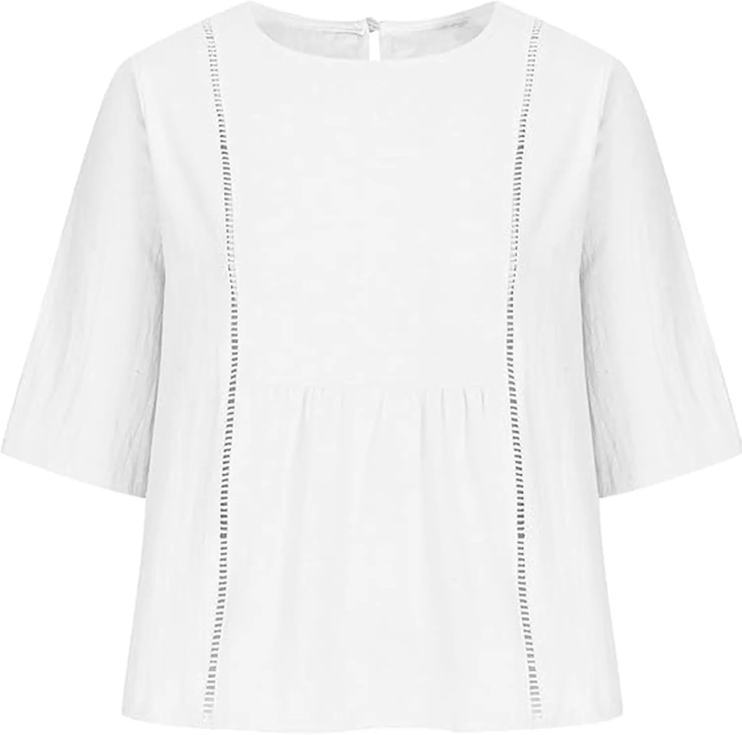 Womens Summer Cotton Linen Half Sleeve Shirt Crewneck Loose Fit Solid Oversized Basic Tee Blouse Tops