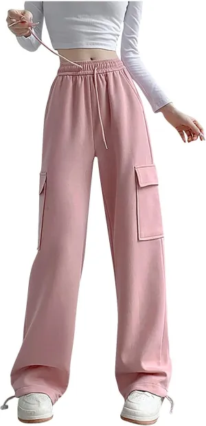 Womens Sweatpants Casual Baggy Wide Leg Joggers with Cargo Pockets Fall Winter Drawstring Fleece Lined Sweat Pants