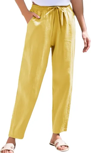 Womens Sweatpants, Peasant Pants Casual Straight Leg Plus Size Linen Lounge Stretchy