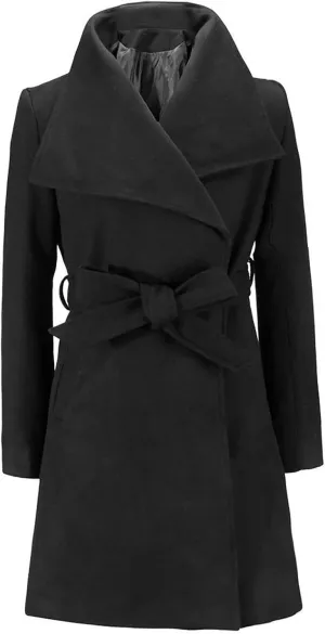 Women's Trench Coat Classic Lapel Overcoat Long Sleeve Winter Chunky Warm Mid-Length Belted Jacket Coat