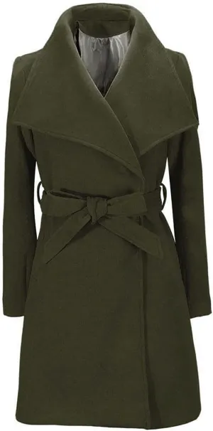 Women's Trench Coat Classic Lapel Overcoat Long Sleeve Winter Chunky Warm Mid-Length Belted Jacket Coat