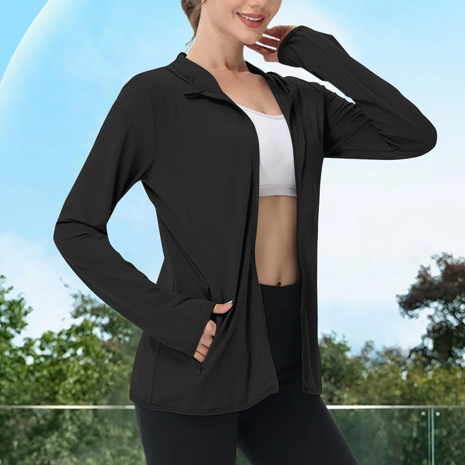 Womens UPF 50  UV Sun Protection Hoodie SPF Jacket Long Sleeve Sun Shirt w/Pockets Quick Dry Hiking Outdoor Clothing