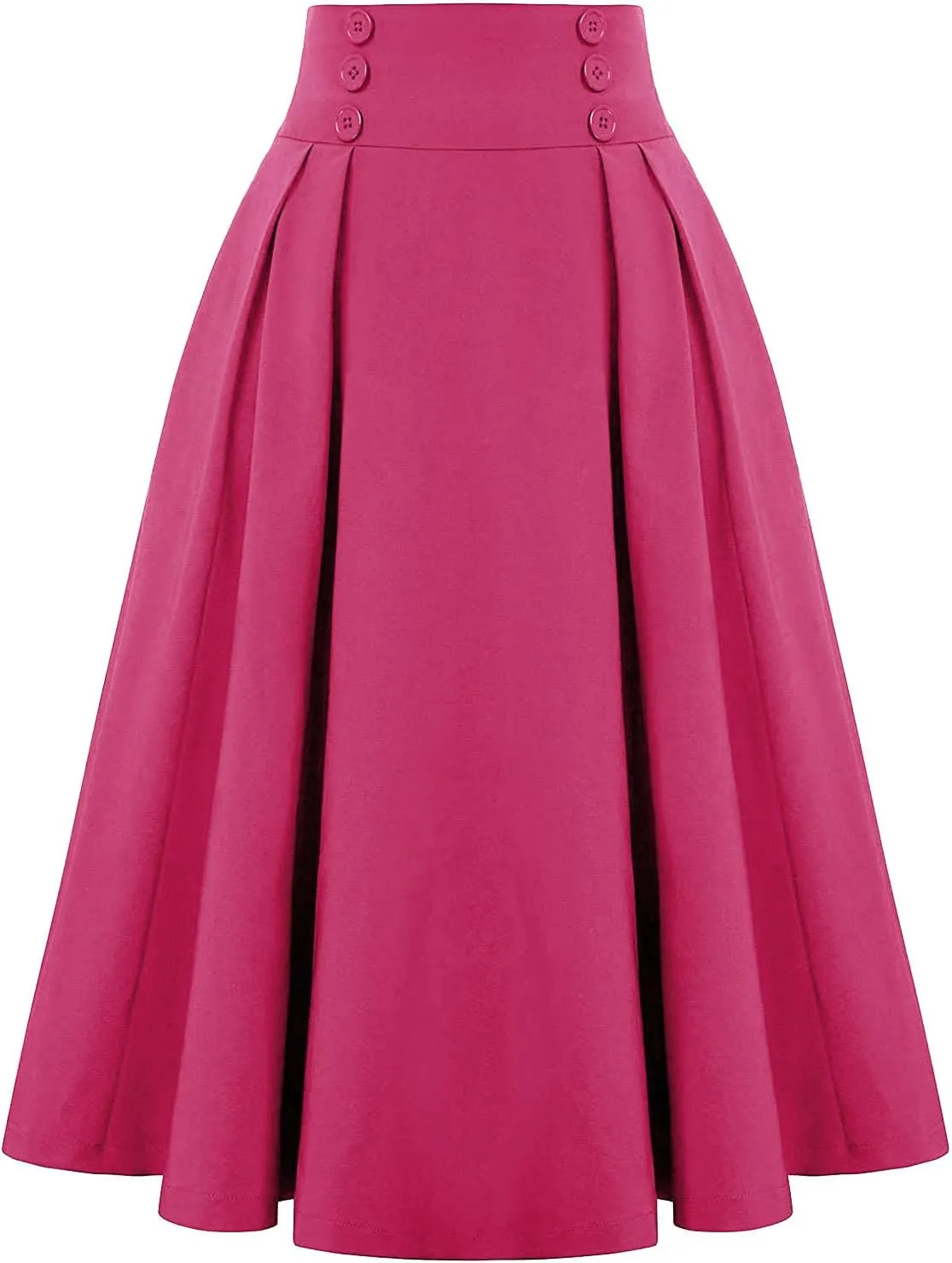 Womens Vintage Elastic Waisted Midi Skirts Solid Pleated Flared Office Work Casual Fashion Elegant Basic Skirts