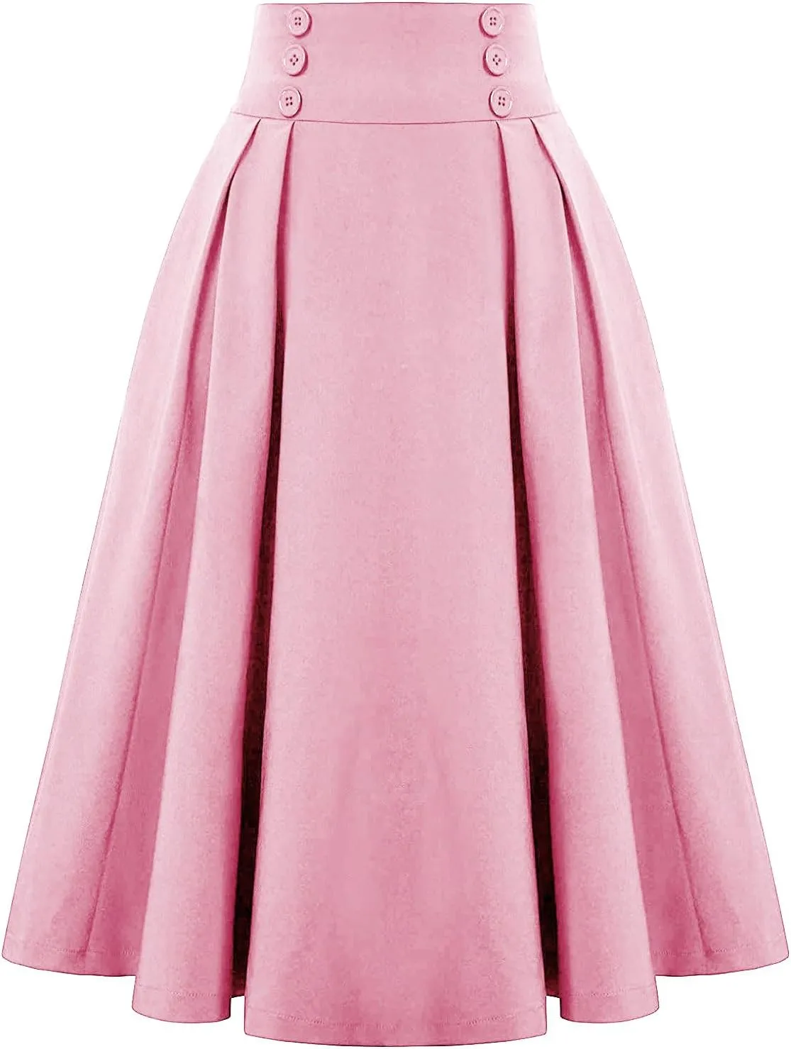 Womens Vintage Elastic Waisted Midi Skirts Solid Pleated Flared Office Work Casual Fashion Elegant Basic Skirts
