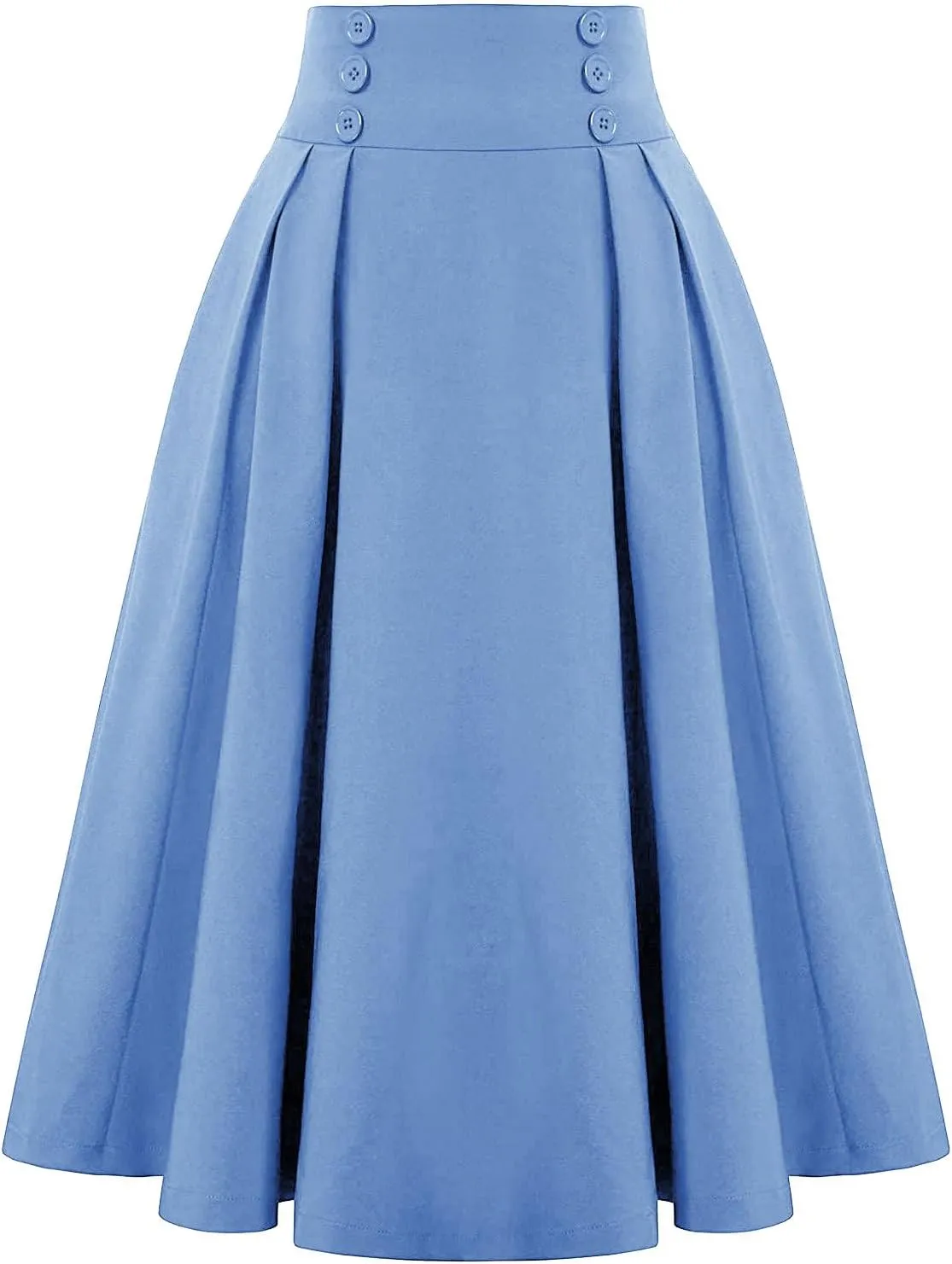 Womens Vintage Elastic Waisted Midi Skirts Solid Pleated Flared Office Work Casual Fashion Elegant Basic Skirts