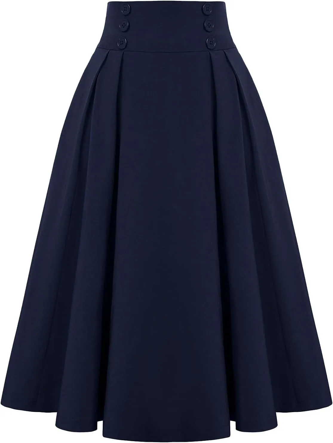 Womens Vintage Elastic Waisted Midi Skirts Solid Pleated Flared Office Work Casual Fashion Elegant Basic Skirts