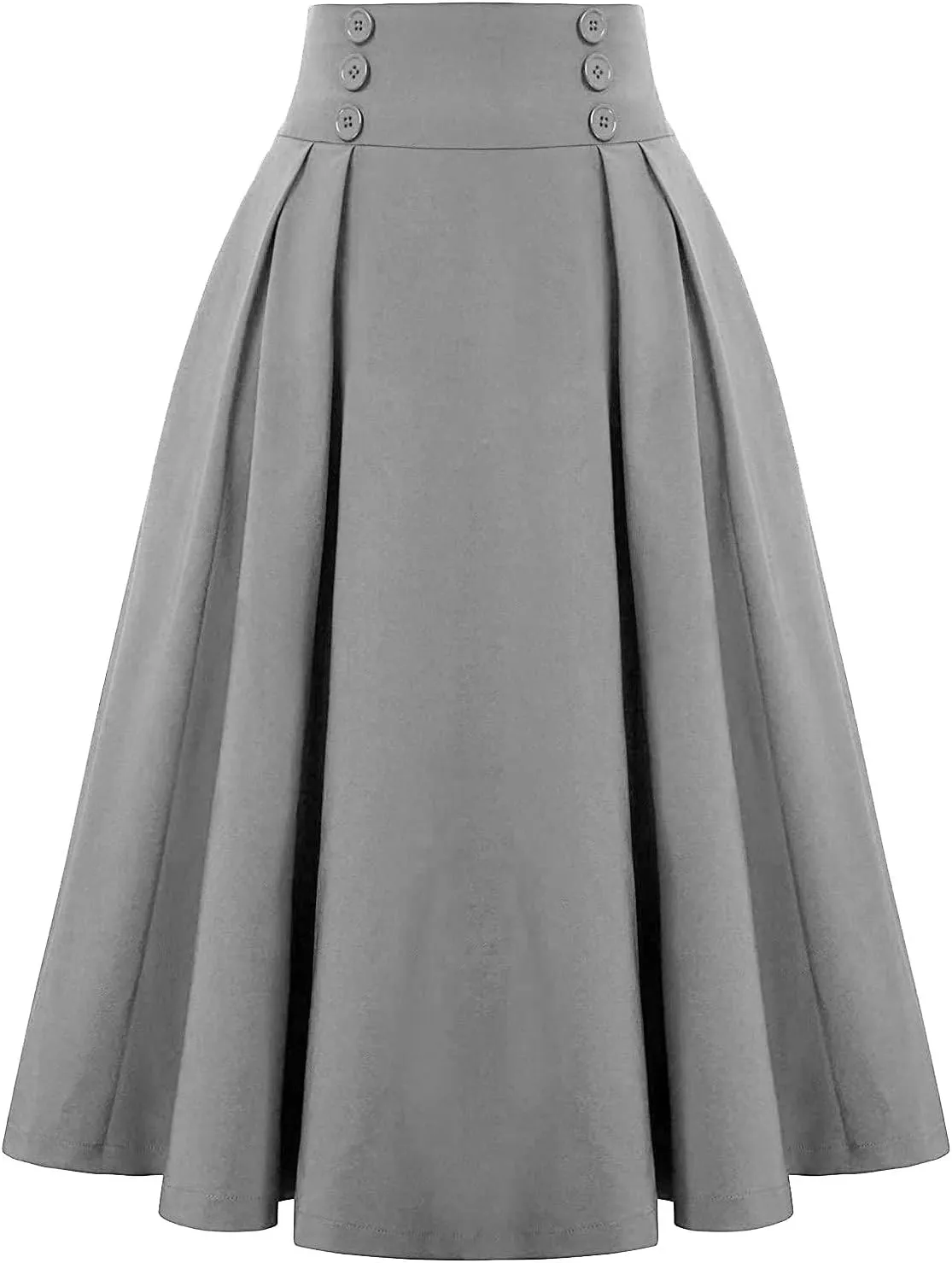 Womens Vintage Elastic Waisted Midi Skirts Solid Pleated Flared Office Work Casual Fashion Elegant Basic Skirts