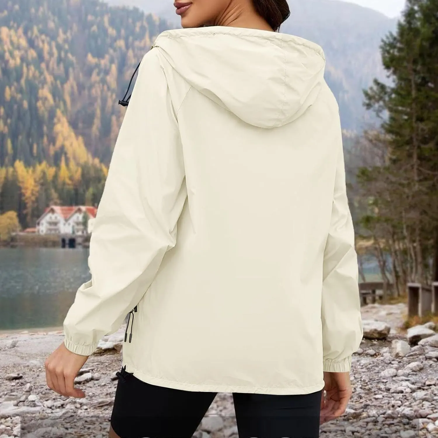 Womens Waterproof Outdoor Rain Jackets Lightweight Packable Hooded Raincoat Adjustable Soft Shell Windbreaker Jacket