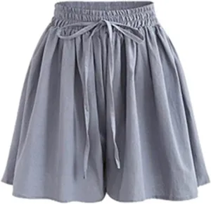 Women's Wide Leg Shorts Lightweight Comfy Chiffon High Waisted Drawstring Loose Solid Summer Beach Vacation Short Pant
