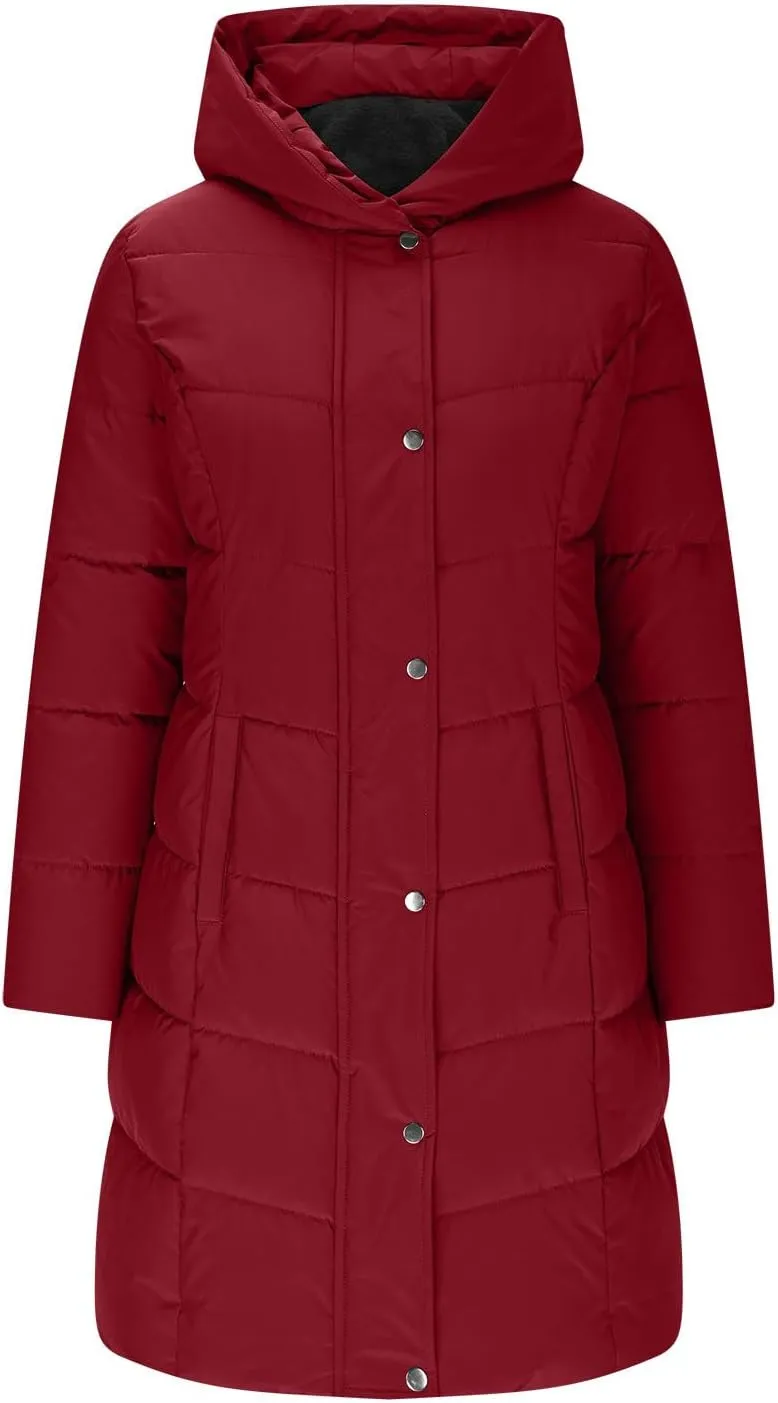 Womens Winter Coats Fleece Lined Down Jacket Thicken Puffer Coat Warm Quilted Jackets Heavyweight Button Outerwear