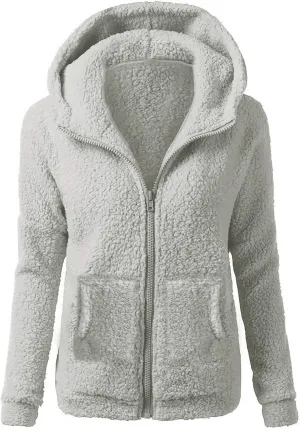 Womens Zip Up Fleece Lightweight Jacket Fall Winter Coats Plus Size Sherpa Thermal Cute Hoodie Jackets with Pockets