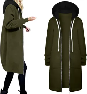 Womens Zip Up Long Sleeve Fleece Jackets Hoodies Sweatshirt 2024 Fall Fashion Outfits Winter Clothes Long Coats