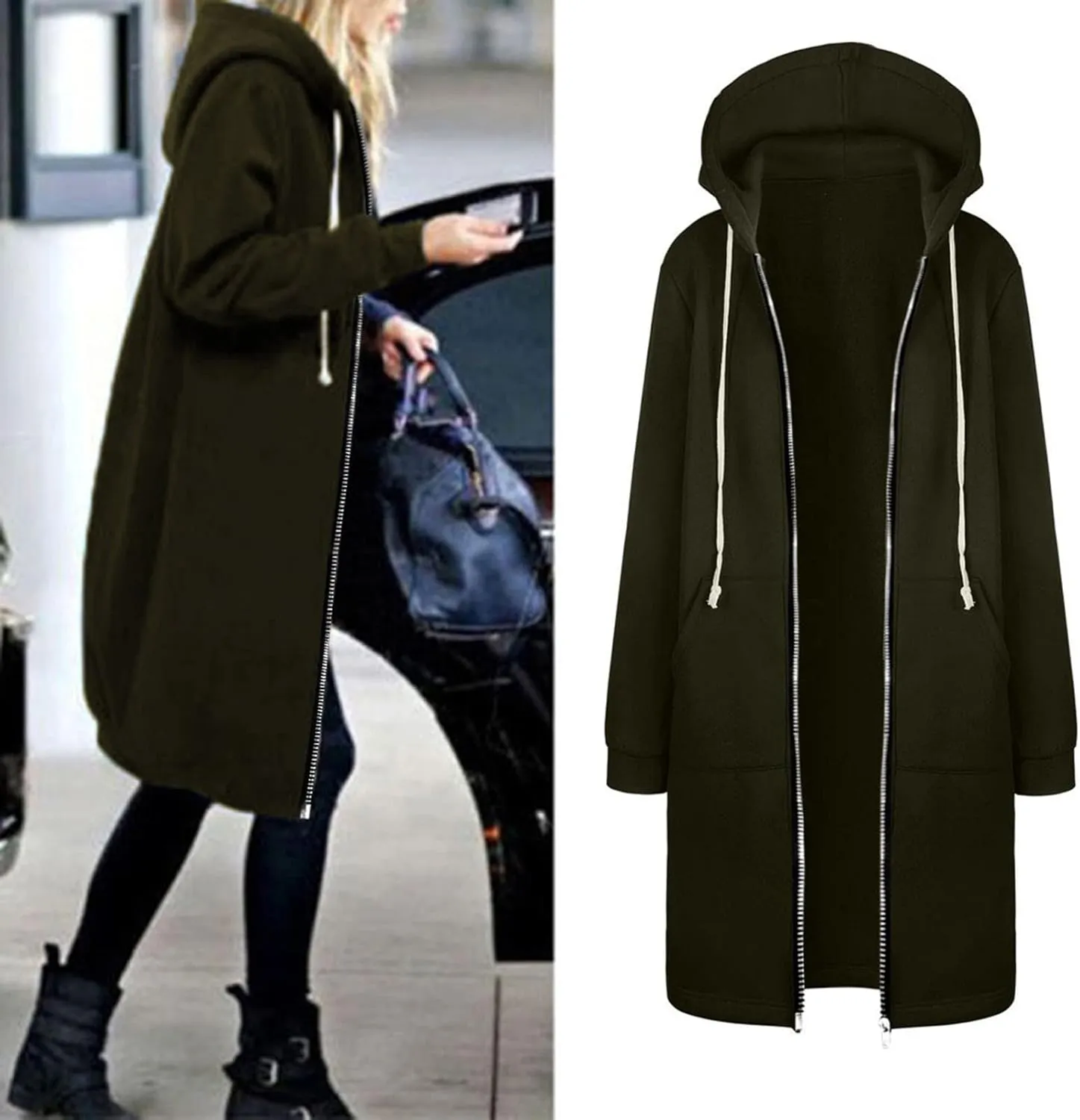 Womens Zip Up Long Sleeve Fleece Jackets Hoodies Sweatshirt 2024 Fall Fashion Outfits Winter Clothes Long Coats