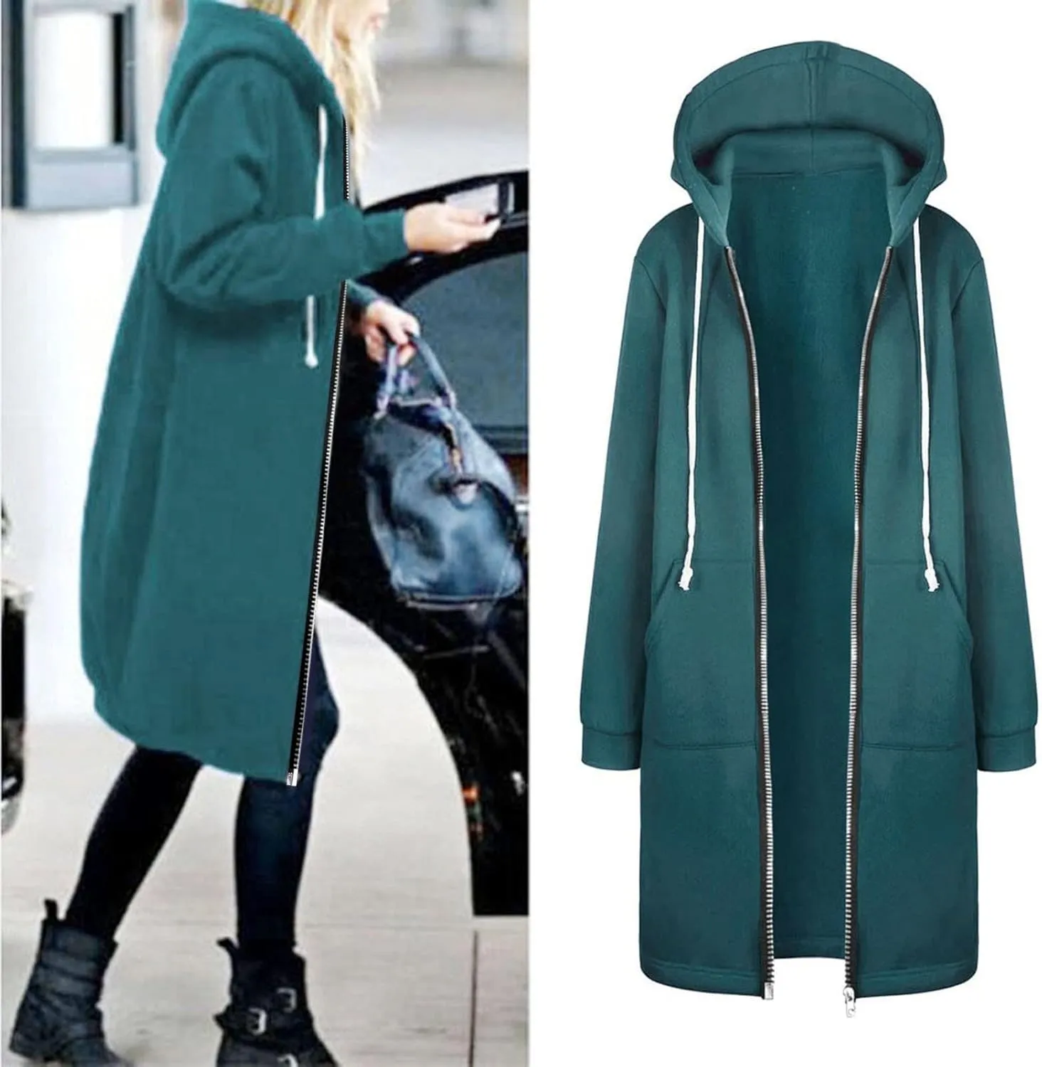 Womens Zip Up Long Sleeve Fleece Jackets Hoodies Sweatshirt 2024 Fall Fashion Outfits Winter Clothes Long Coats