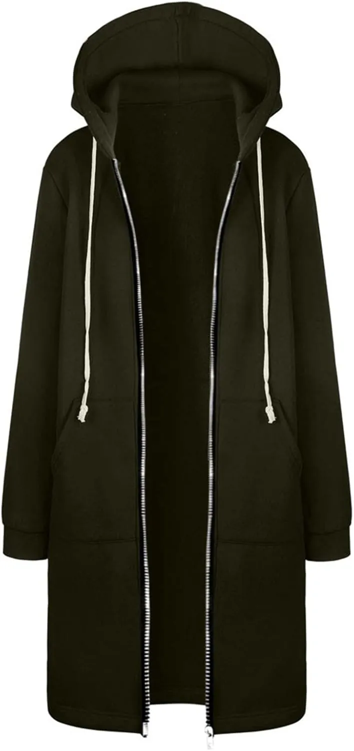 Womens Zip Up Long Sleeve Fleece Jackets Hoodies Sweatshirt 2024 Fall Fashion Outfits Winter Clothes Long Coats