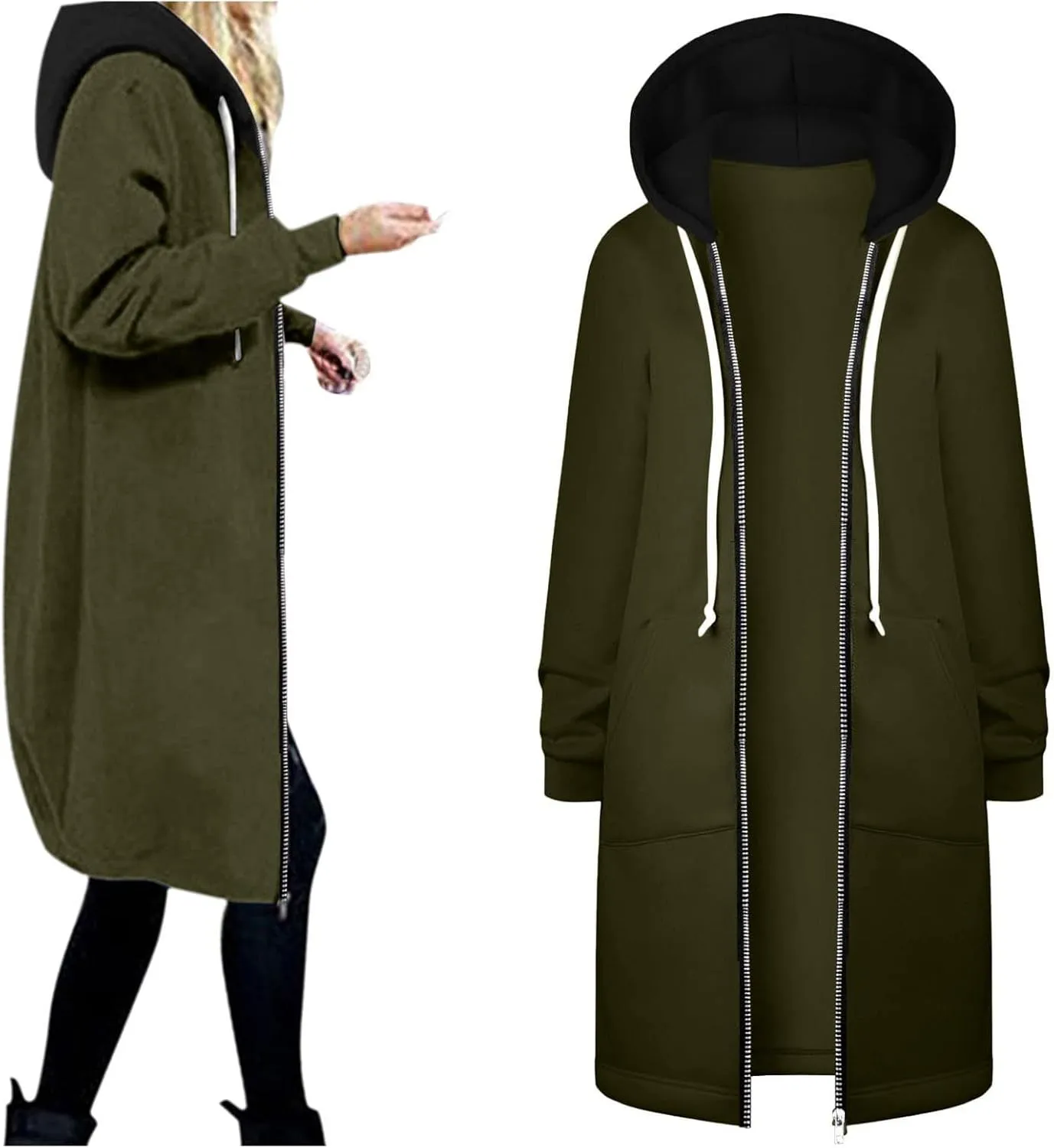 Womens Zip Up Long Sleeve Fleece Jackets Hoodies Sweatshirt 2024 Fall Fashion Outfits Winter Clothes Long Coats