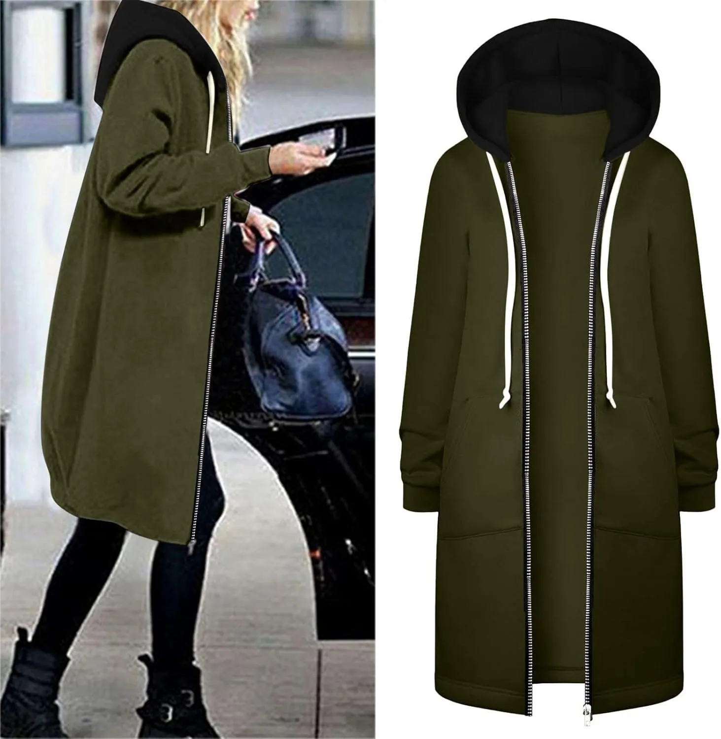 Womens Zip Up Long Sleeve Fleece Jackets Hoodies Sweatshirt 2024 Fall Fashion Outfits Winter Clothes Long Coats