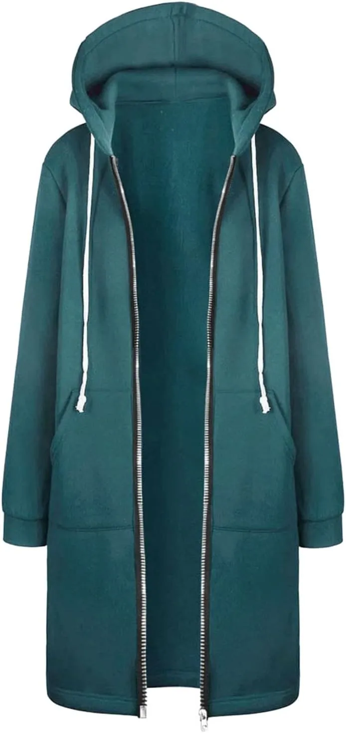 Womens Zip Up Long Sleeve Fleece Jackets Hoodies Sweatshirt 2024 Fall Fashion Outfits Winter Clothes Long Coats