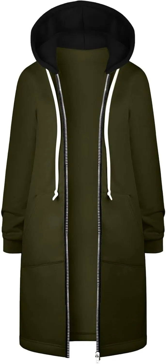 Womens Zip Up Long Sleeve Fleece Jackets Hoodies Sweatshirt 2024 Fall Fashion Outfits Winter Clothes Long Coats
