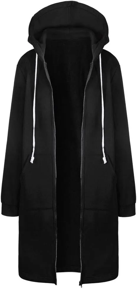 Womens Zip Up Long Sleeve Fleece Jackets Hoodies Sweatshirt 2024 Fall Fashion Outfits Winter Clothes Long Coats