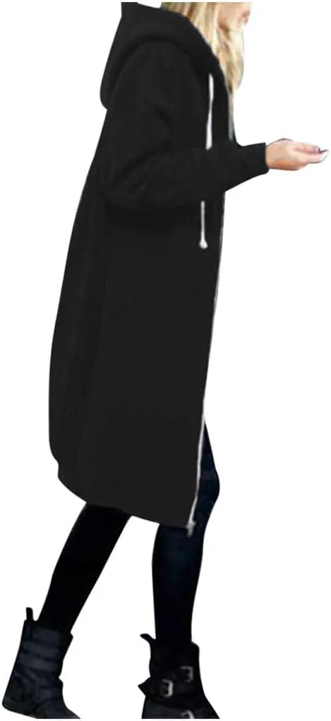 Womens Zip Up Long Sleeve Fleece Jackets Hoodies Sweatshirt 2024 Fall Fashion Outfits Winter Clothes Long Coats