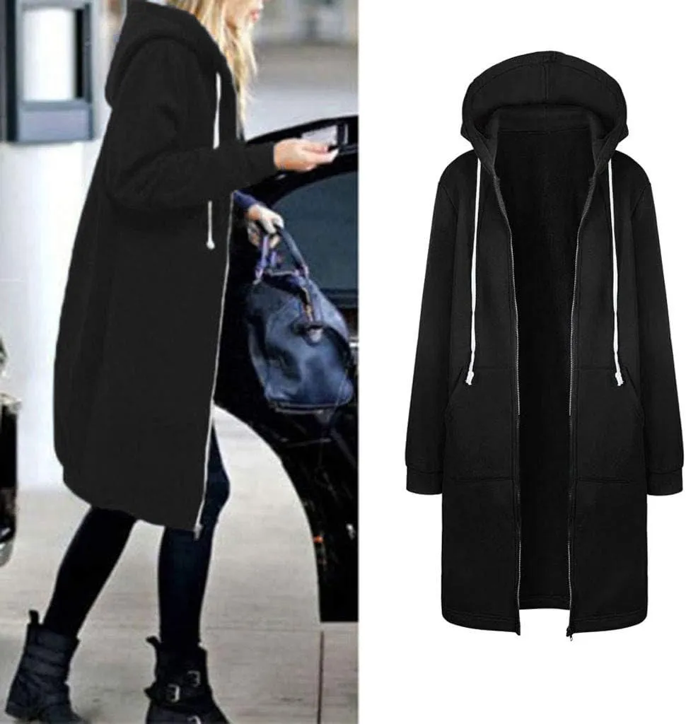 Womens Zip Up Long Sleeve Fleece Jackets Hoodies Sweatshirt 2024 Fall Fashion Outfits Winter Clothes Long Coats