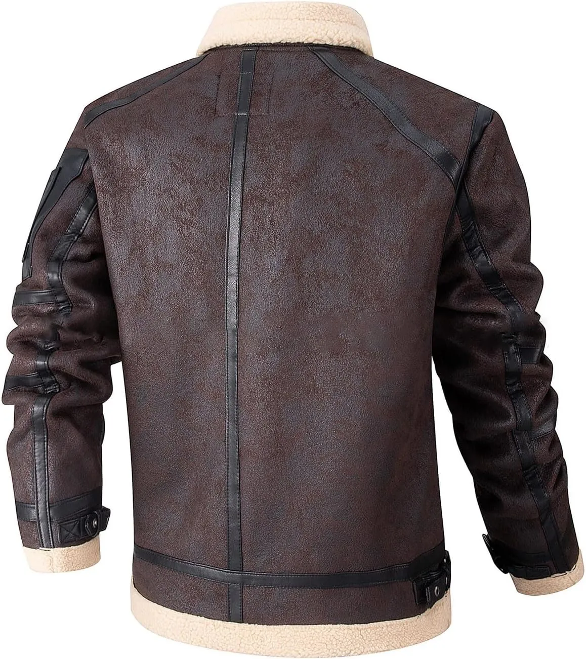 Xiaojmake Shearling Leather Jacket Men Suede Fleece Aviator Jacket Faux Fur Sherpa Lined Bomber Jacket Casual Warm Fur Coat