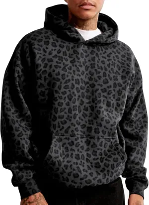 Y2K Leopard Print Hoodies Oversized Cheetah Sweatshirts Vintage Trendy Casual Long Sleeve Pullover With Pockets