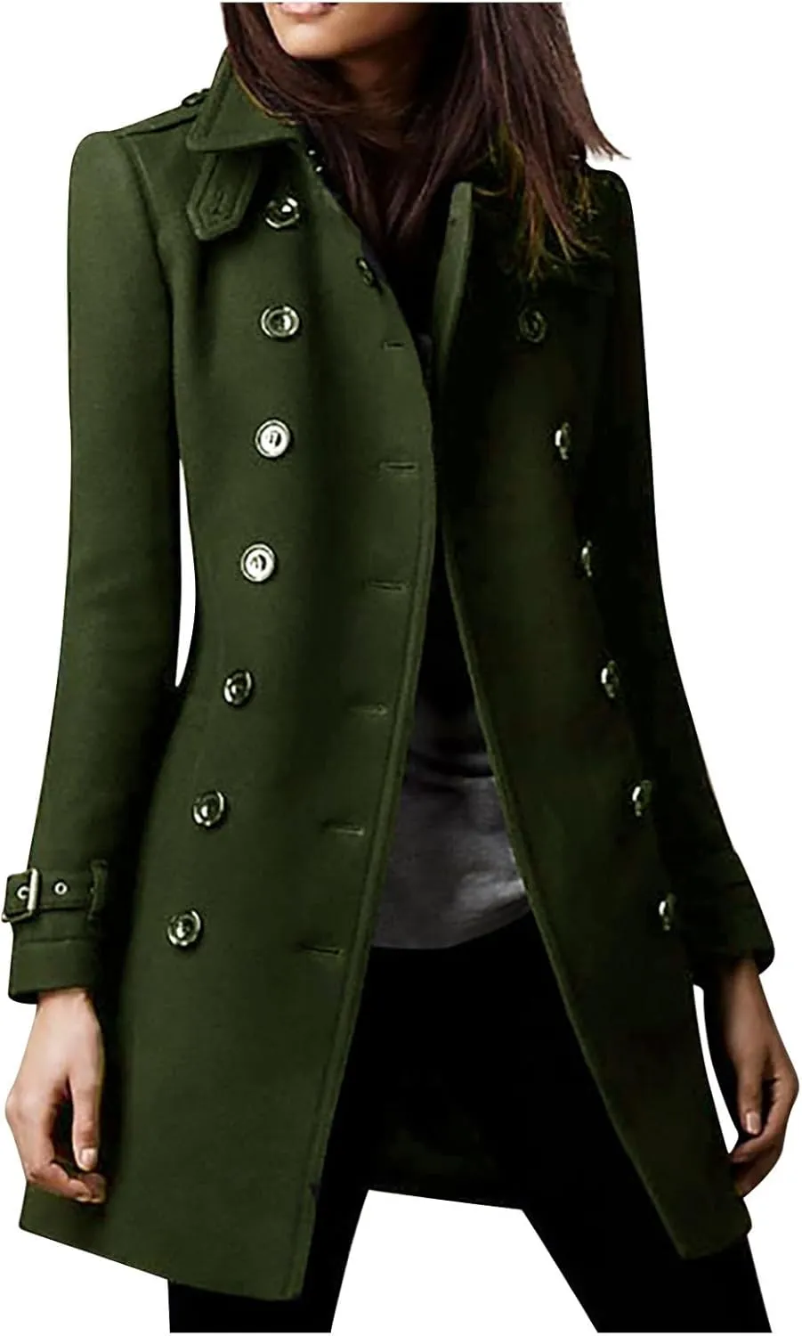 yardsong Pea Coats for Women Fashion Dressy Double Breasted Long Sleeve Trench Coats Open Front Lapel Collar Work Jackets