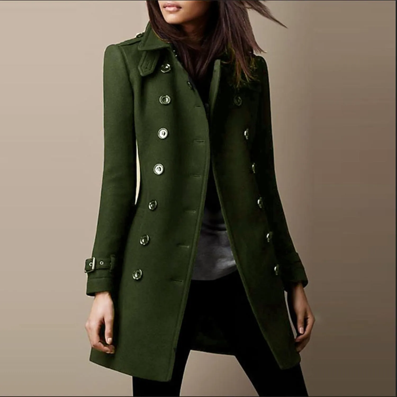 yardsong Pea Coats for Women Fashion Dressy Double Breasted Long Sleeve Trench Coats Open Front Lapel Collar Work Jackets