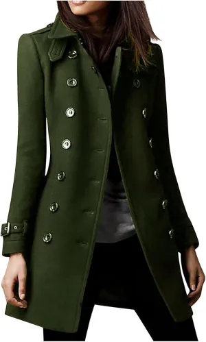 yardsong Pea Coats for Women Fashion Dressy Double Breasted Long Sleeve Trench Coats Open Front Lapel Collar Work Jackets