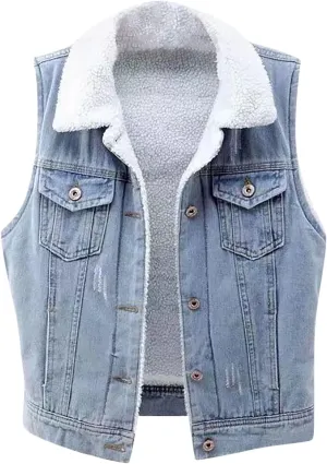 yardsong Womens Sherpa Fleece Lined Denim Vest Casual Loose Sleeveless Jean Jacket Trendy Furry Cowboy Gilet with Pockets