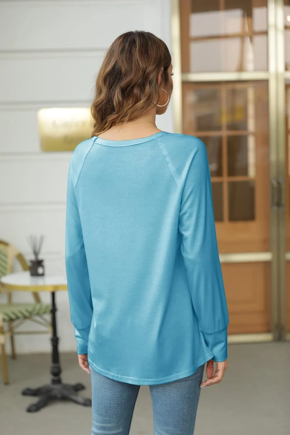 Yiantede Womens Tunic Tops Long Sleeve Round Neck Soft Loose Long Blouse Shirts Side Split Casual T Shirt Pink