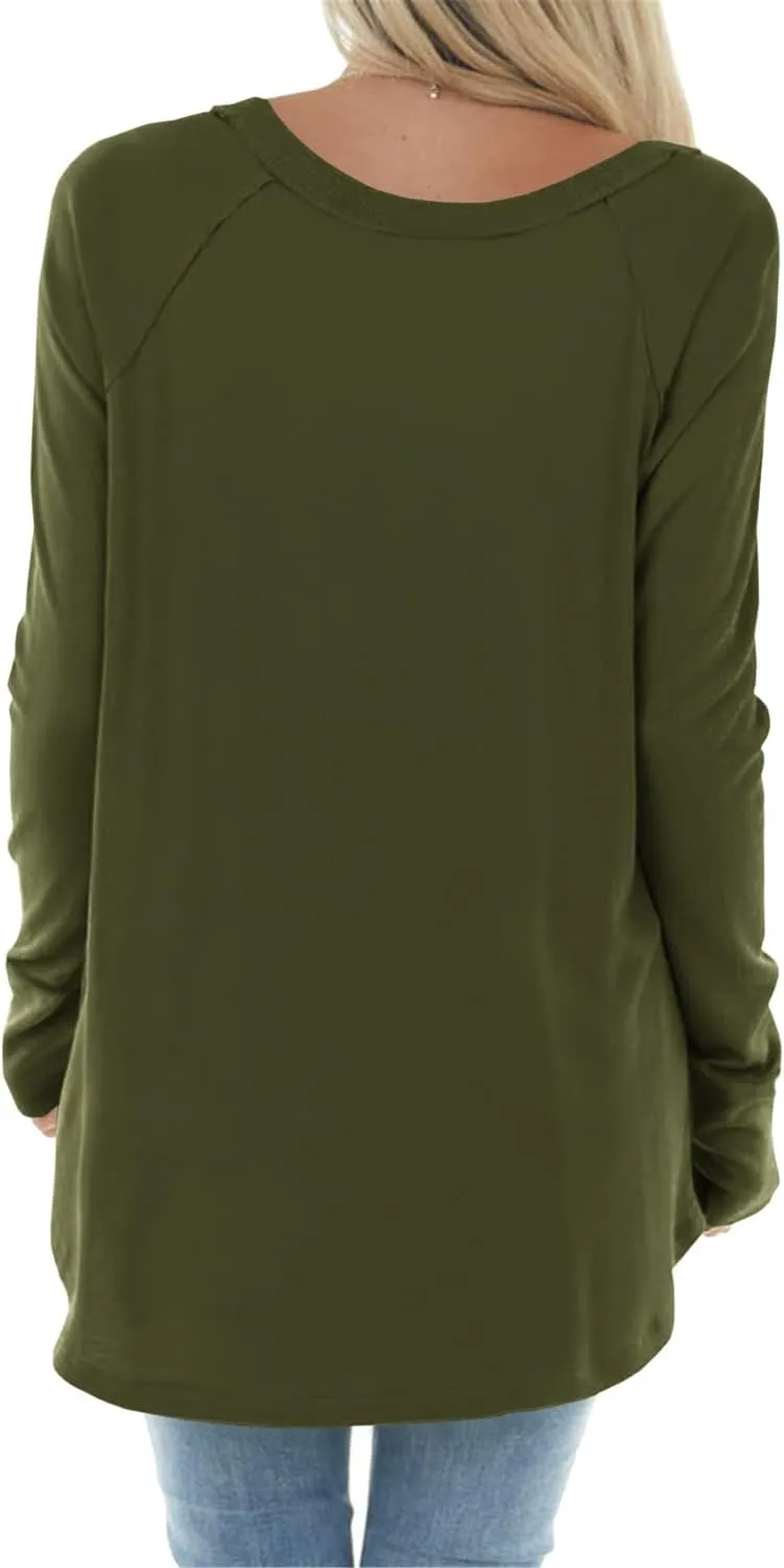 Yiantede Womens Tunic Tops Long Sleeve Round Neck Soft Loose Long Blouse Shirts Side Split Casual T Shirt Pink