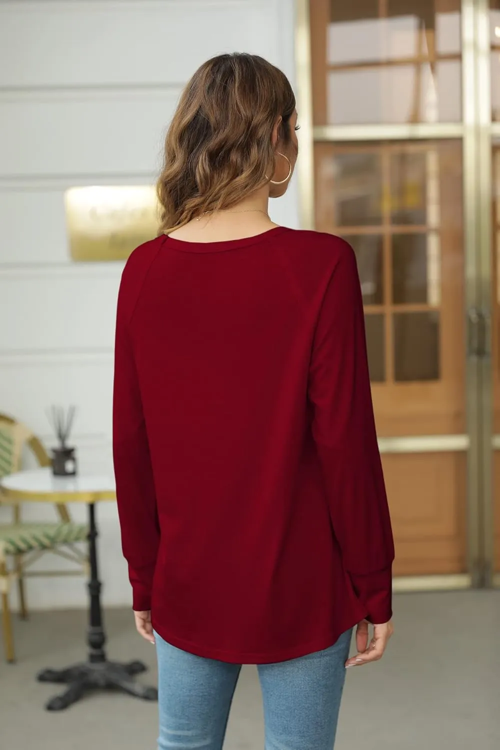 Yiantede Womens Tunic Tops Long Sleeve Round Neck Soft Loose Long Blouse Shirts Side Split Casual T Shirt Pink