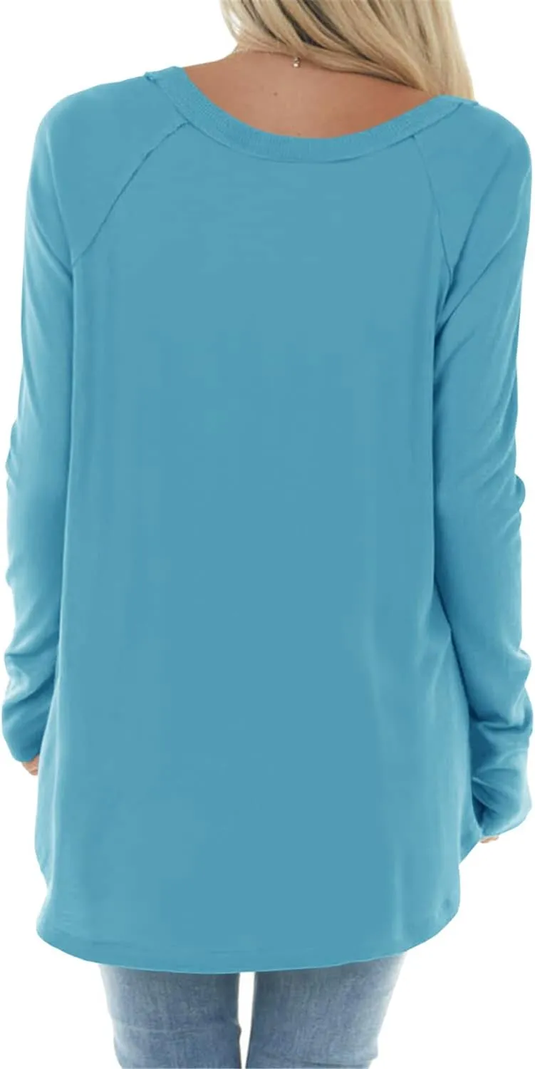 Yiantede Womens Tunic Tops Long Sleeve Round Neck Soft Loose Long Blouse Shirts Side Split Casual T Shirt Pink