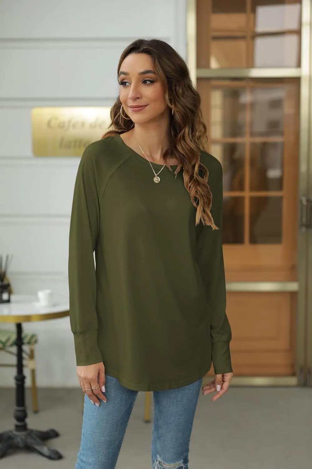 Yiantede Womens Tunic Tops Long Sleeve Round Neck Soft Loose Long Blouse Shirts Side Split Casual T Shirt Pink